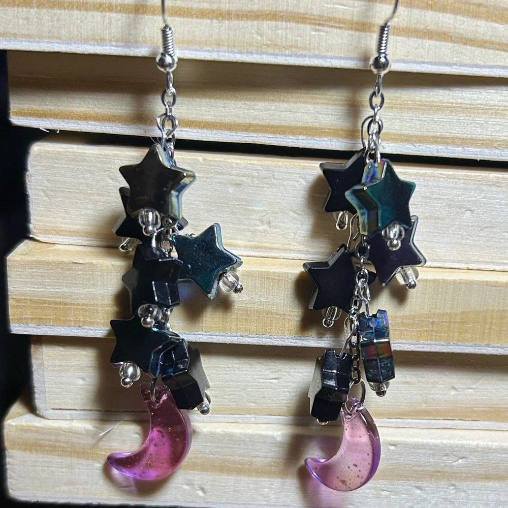 3/$25 Star and Moon Dangle Earrings - Picture 2 of 5